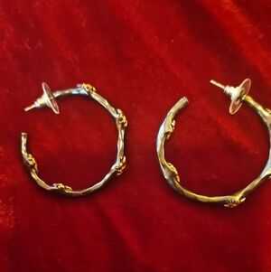 Black-Tone Fleur De Lis Gold Design Textured Hoop Earrings - Women Jewelry